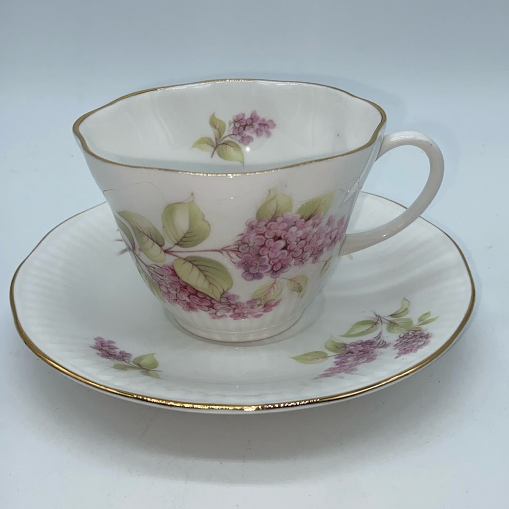 Vintage Royal Minster English Bone China Cup & Saucer Lilacs